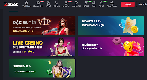 Nhiều ưu đãi lớn trên DABET